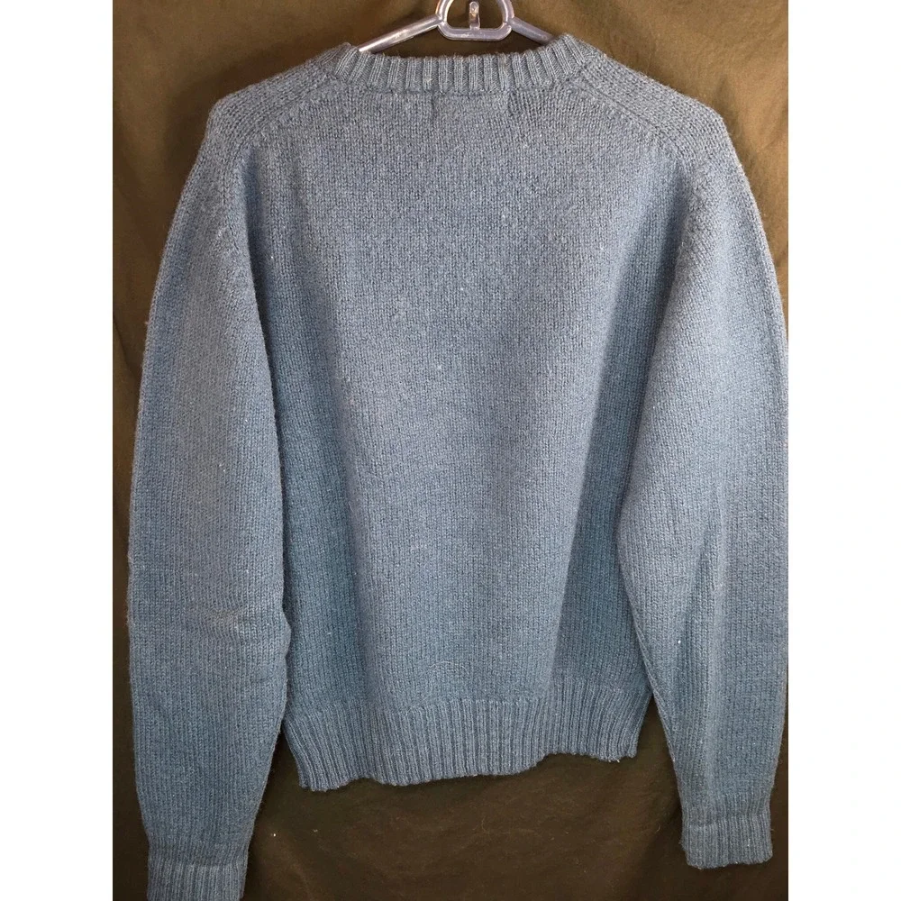 Eddie Bauer Mens Blue 100% Shetland Wool Crewneck Sweater Vintage Size M - Picture 7 of 7